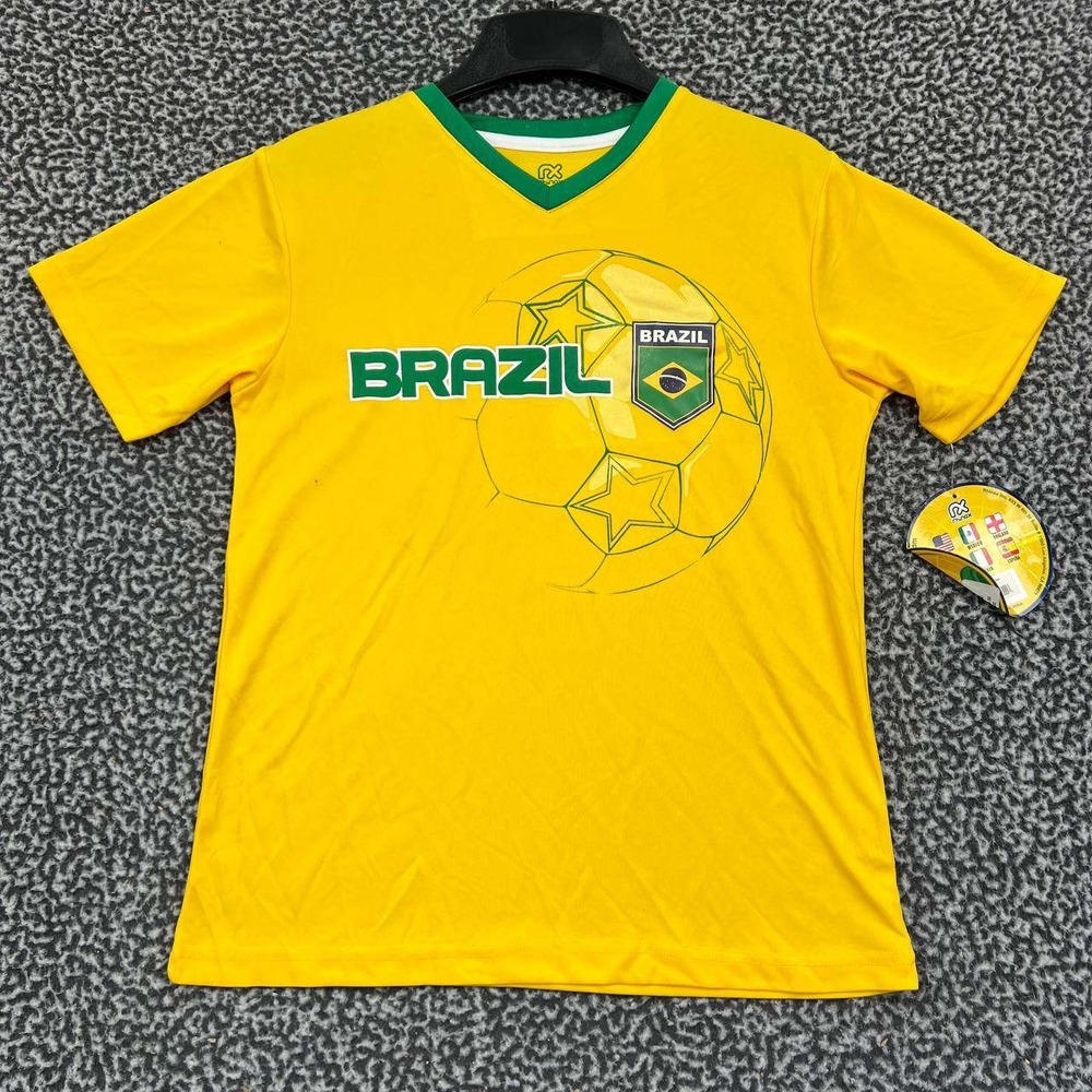 Brazil Soccer Team Shirt Youth Large Yellow Rhinox Short‎ Sleeve V-Neck New YL